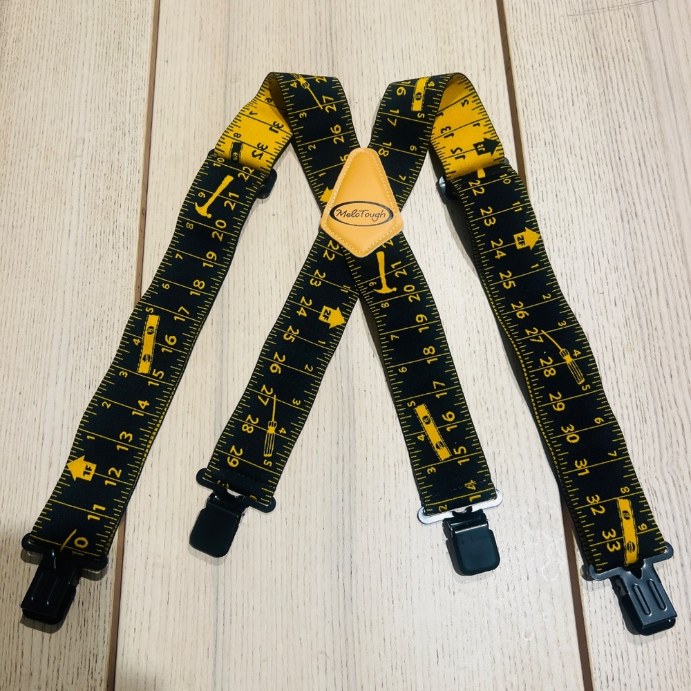 Men's Suspenders Fully Elastic 2 inch Wide X back Heavy Duty Work Measure Ruler - Picture 7 of 14